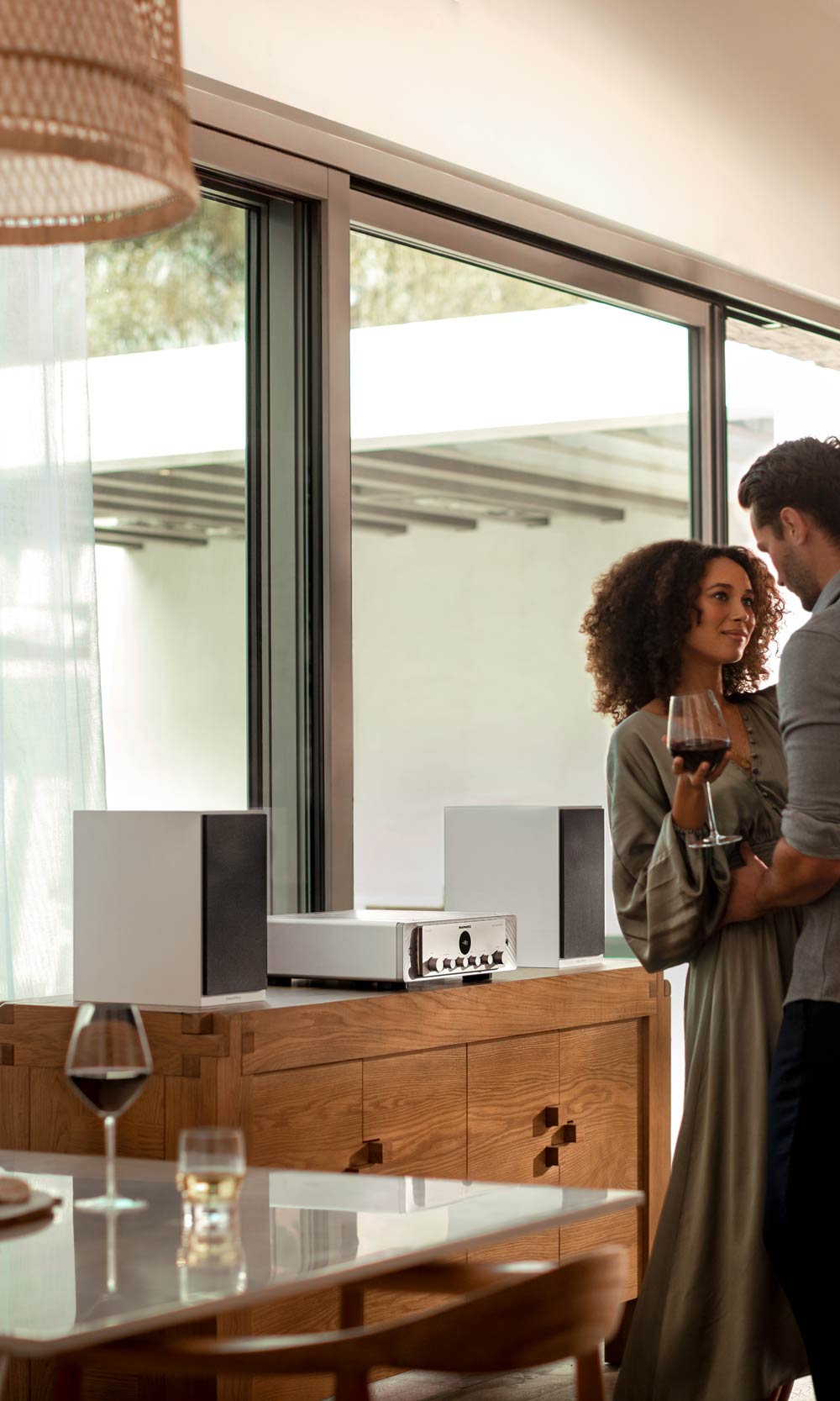 Sony Home Theater with wooden walls and ceiling in neutral colors
